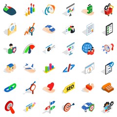 Business career icons set. Isometric style of 36 business career vector icons for web isolated on white background