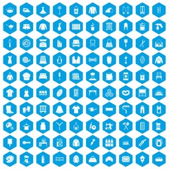 100 needlework icons set in blue hexagon isolated vector illustration