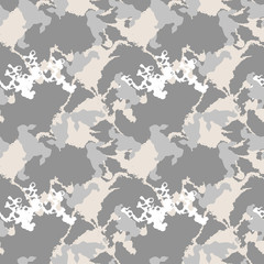 Military camouflage seamless pattern in different shades of grey and beige colors