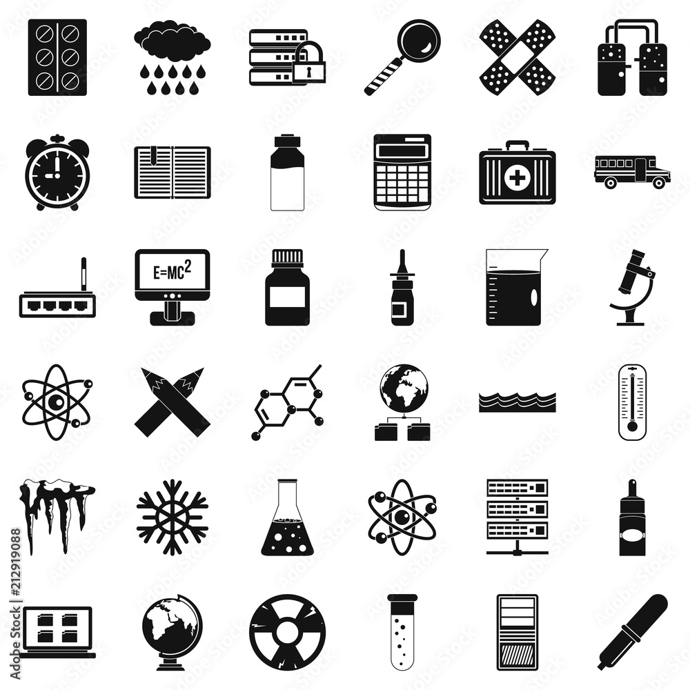 Poster science icons set. simple style of 36 science vector icons for web isolated on white background