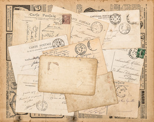 Vintage postcards handwritten letter Used paper background