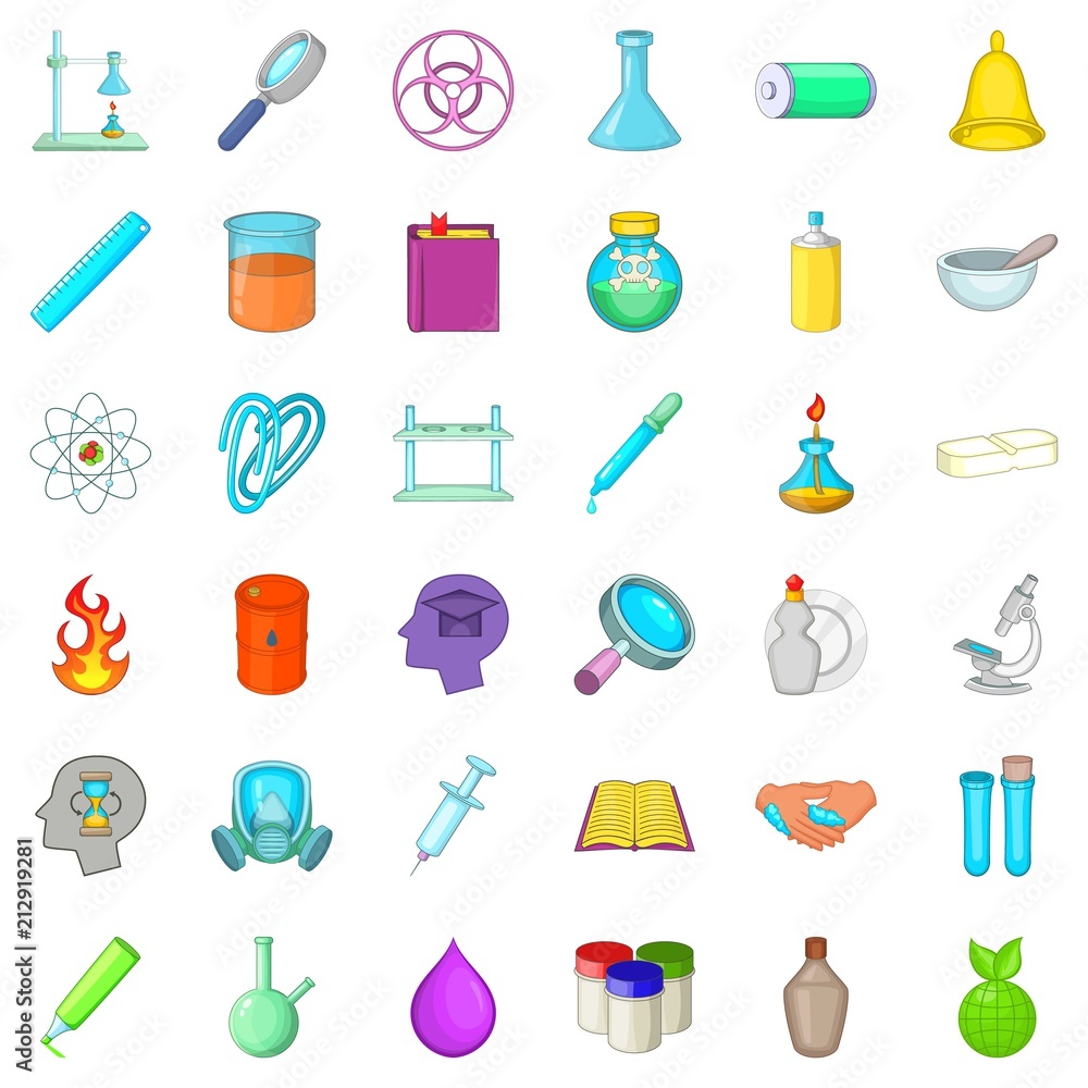 Poster laboratory icons set. cartoon style of 36 laboratory vector icons for web isolated on white backgrou