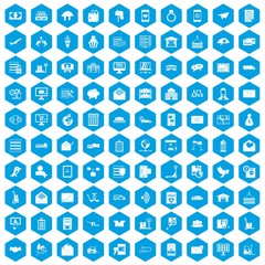 Fototapeta na wymiar 100 postal service icons set in blue hexagon isolated vector illustration