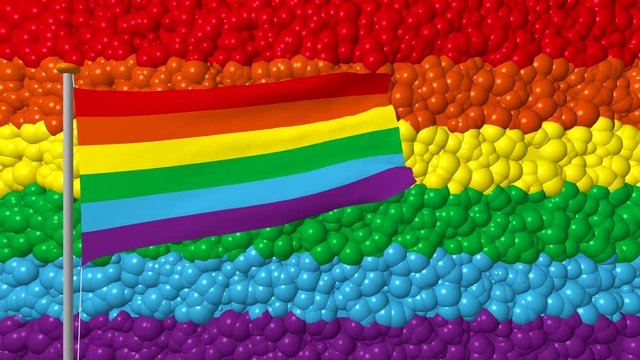 Animation of a colorful flag developing in the wind. High quality video 3D of rainbow flag in 4K