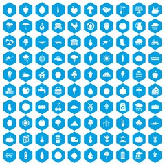 100 productiveness icons set in blue hexagon isolated vector illustration