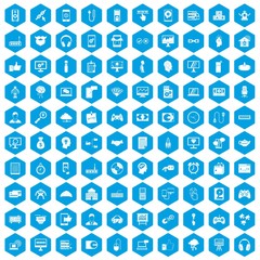 Fototapeta na wymiar 100 programmer icons set in blue hexagon isolated vector illustration