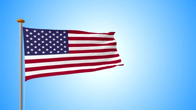 The flag of the United States of America is developing in the wind. The country's wilderness cloth is wavy in 3D space animated.