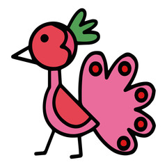 Cute peacock cartoon illustration isolated on white background for children color book