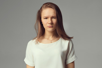 Obraz premium Closeup portrait, sad young woman