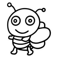 Cute bee cartoon illustration isolated on white background for children color book