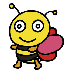 Cute bee cartoon illustration isolated on white background for children color book