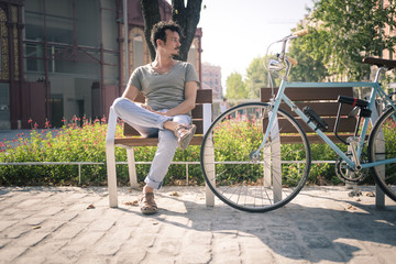 man with a vintage bicycle
