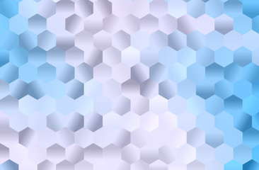 Light blue background with hexagons, bee honeycomb. Simple geometric background with gradient shapes. Vector illustration.