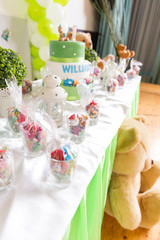Birthday Table with Green and White Decoration