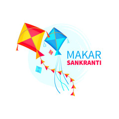 Vector illustration of Makar Sankranti wallpaper with colorful kite. Isolated on white background. Concept design for greeting cards, banners, advertisements, promotions. EPS 10