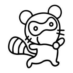 Cute raccoon cartoon illustration isolated on white background for children color book