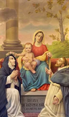 Photo sur Plexiglas Monument BOLOGNA, ITALY - APRIL 18, 2018: The painting of Madonna of Rosary with St. Dominic and St. Catherine in chruch Chiesa di San Benedetto by Andrea Galvan (1950).