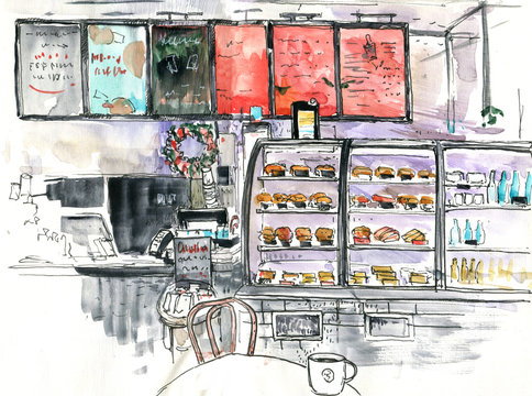 interior cafe sketch
