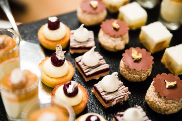 Gold and Silver Foiled Wedding Desserts and Mousses.