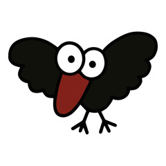 Cute crow cartoon illustration isolated on white background for children color book