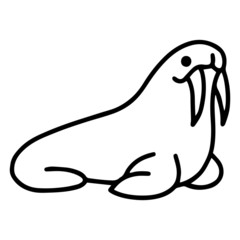 Fototapeta premium Cute walrus cartoon illustration isolated on white background for children color book