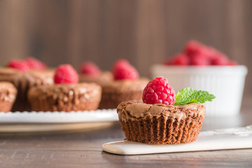 Delicious chocolate lava cakes with fresh raspberries and mint