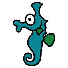 Cute sea horse cartoon illustration isolated on white background for children color book