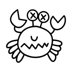 Cute crab cartoon illustration isolated on white background for children color book