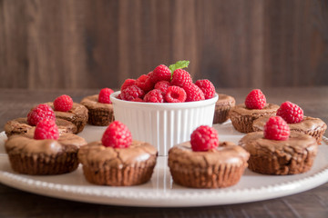 Delicious chocolate lava cakes with fresh raspberries and mint