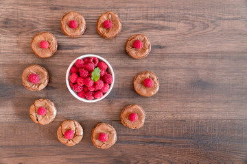 Delicious chocolate lava cakes with fresh raspberries and mint