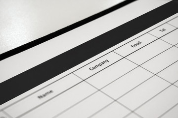 black white fill out form name company email telephone event exhibition marketing survey