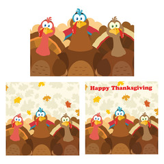 Thanksgiving Turkey Bird Cartoon Mascot Character Set 7. Vector Collection Isolated On White Background