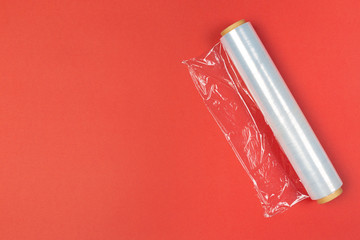 Clean wrap roll on bright colored background top view