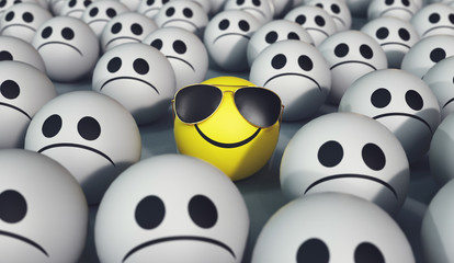 Smiling yellow ball, happiness and sadness - obrazy, fototapety, plakaty