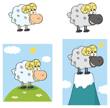 Sheep Cartoon Mascot Character Set 9. Vector Collection Isolated On White Background
