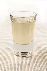 Close up of aged Mexican tequila shot