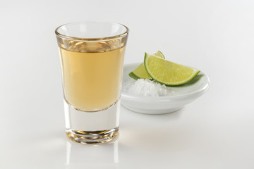 Close up of aged Mexican tequila shot