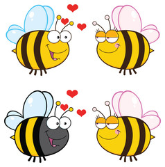Bee Cartoon Mascot Character Set 5. Vector Collection Isolated On White Background