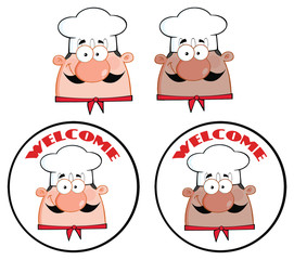 Chef Face Cartoon Mascot Character Circle Banner Design. Vector Collection Isolated On White Background