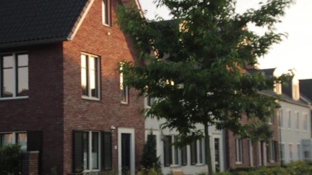 slow pan of a street in a dutch neighborhood.