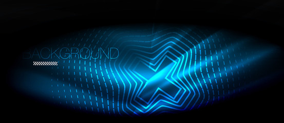 Fototapeta premium Neon glowing wave, magic energy and light motion background. Wallpaper template, hi-tech future concept
