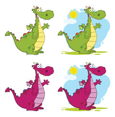 Dragon Cartoon Mascot Character Set. Vector Collection Isolated On White Background