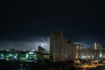 lightning over the city at night