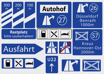 deutsche Autobahnschilder, Sammlung, Vektorgrafik eps 10