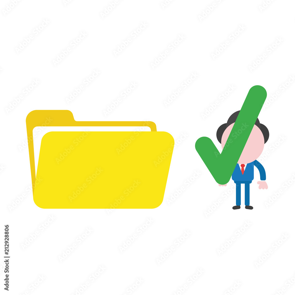 Aufkleber vector businessman character holding check mark to open file folder