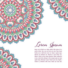 Ethnic mandala decorative background. Greeting card or invitation template. Hand drawn vector illustration