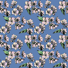 Awesome jasmine flowers. Hand drawn ink illustration. Wallpaper or fabric design.