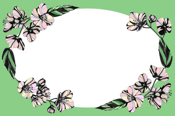 Awesome jasmin flowers frame. Hand drawn ink illustration.