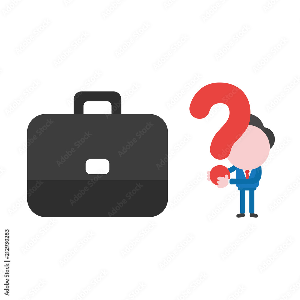 Poster vector businessman character with briefcase and holding question mark