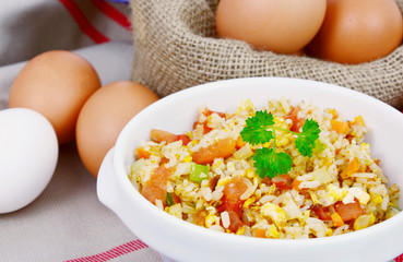 Fried rice with egg and various of vegetables